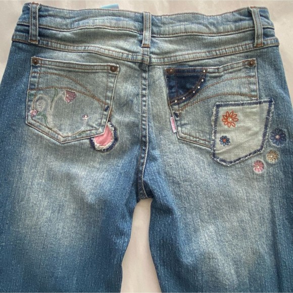 Zana Di Jeans Floral Embroidery + Gems Stretch Denim Pants Boot Cut Blue Size 9 - Picture 10 of 15